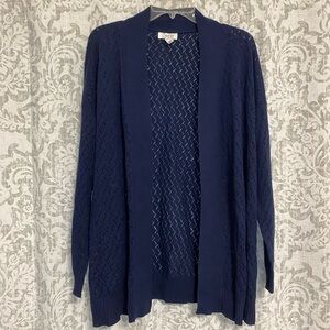 D&CO Open Front Open Knit Long Lined Minimalist Cardigan Sweater Navy Blue L
